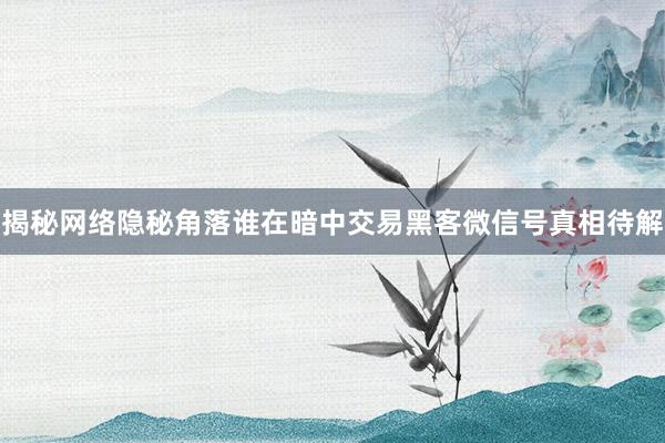 揭秘网络隐秘角落谁在暗中交易黑客微信号真相待解